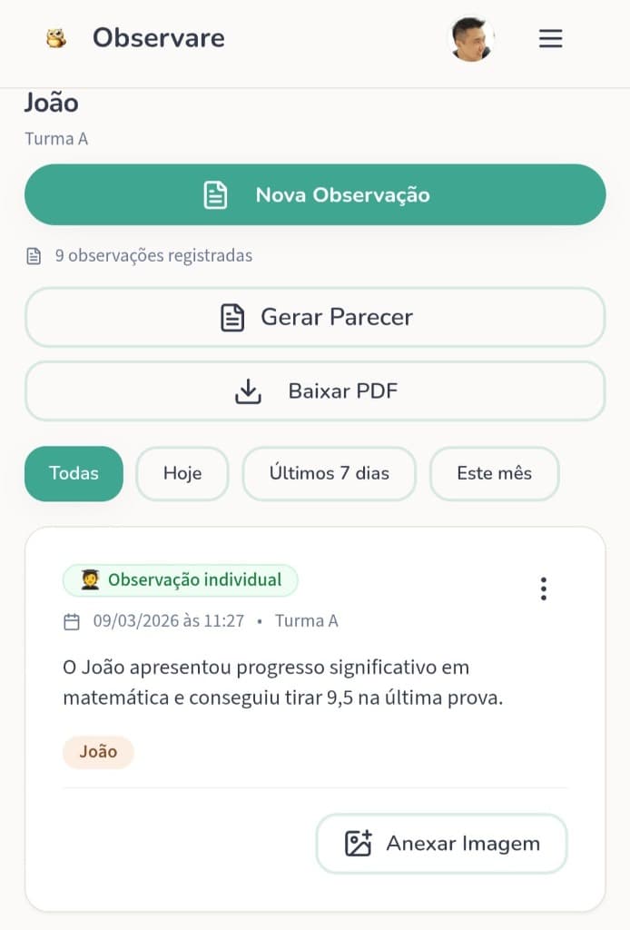 Observação gravada no app